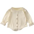 thumbnail image 1 of Lenpel Girls' Long Sleeve T-Shirts Toddler Baby Crew Neck Button Front Ribbed Knit Tee Tops Infant Newborn Clothes(Beige,7-8 Years), 1 of 4
