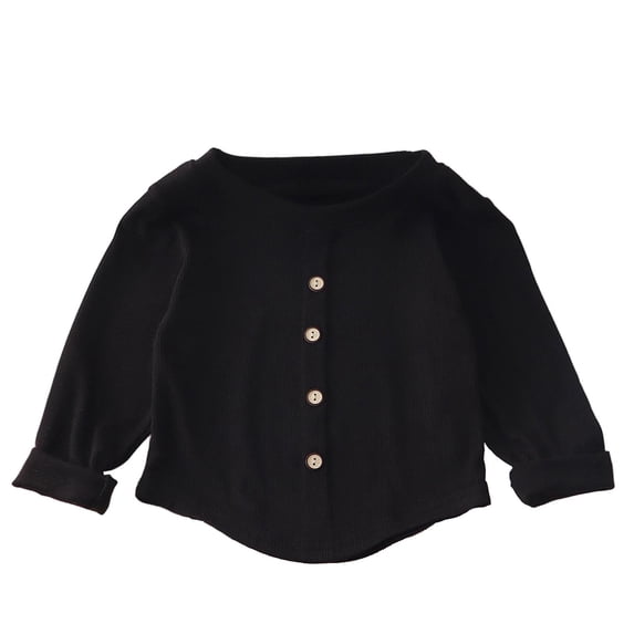 Lenpel Girls' Long Sleeve T-Shirts Toddler Baby Crew Neck Button Front Ribbed Knit Tee Tops Infant Newborn Clothes(Black,7-8 Years)