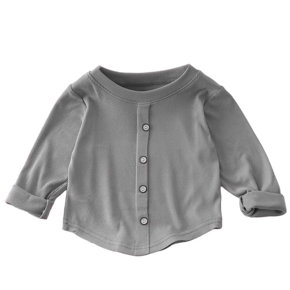 Lenpel Girls' Long Sleeve T-Shirts Toddler Baby Crew Neck Button Front Ribbed Knit Tee Tops Infant Newborn Clothes(Gray,1-2 Years)