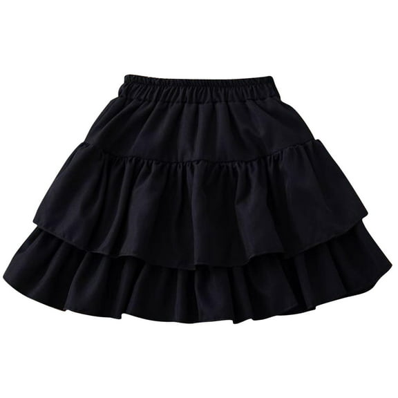 Lenpel Girls' Mini Skirts Toddler Cotton Elastic High Waisted Ruffle Tiered Solid Color A-Line Shirt Layered Short Skirts