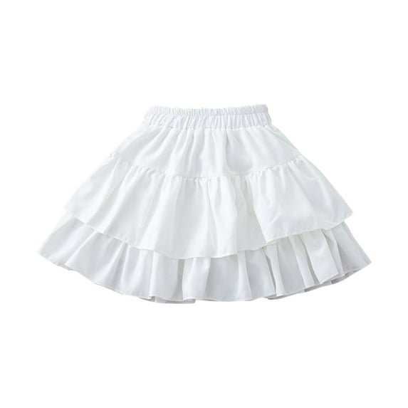 Lenpel Girls' Mini Skirts Toddler Cotton Elastic High Waisted Ruffle Tiered Solid Color A-Line Shirt Layered Short Skirts