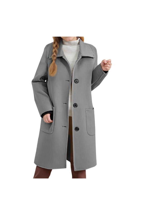Girls' Overcoats Fall Winter Warm Long Sleeve Collared Button down Long Jackets Mid Length Outwear Coats with Pockets(Gray,4-5 Years)