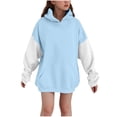 thumbnail image 1 of Lenpel Girls' Oversized Hoodies Casual Long Sleeve Color Block Hooded Sweatshirts Pullover Sweatshirt Tops with Pocket(Light Blue,5-6 Years), 1 of 5