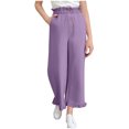 thumbnail image 1 of Lenpel Girls' Pants Ruffle Elastic High Waisted Button Front Pull on Wide Leg Pants Loose Casual Trousers with Pockets, 1 of 7