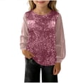 thumbnail image 1 of Lenpel Girls' Sequin Velvet Tops Long Sleeve Crew Neck Patchwork Sparkly Vintage Casual Shirts Glitter Velour Blouses(Pink,12-13 Years), 1 of 7