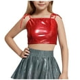 thumbnail image 1 of Lenpel Girls' Shiny Crop Cami Tops Sparkly Square Neck Adjustable Spaghetti Strap Sleeveless Tank Tops Party Dance Shirts, 1 of 4