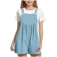 thumbnail image 1 of Lenpel Girls' Short Overalls Casual Sleeveless Strap Wide Leg Summer Jumpsuits Loose Bib Rompers with Pockets, 1 of 6