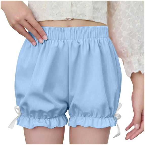 Lenpel Girls' Shorts Summer Casual Elastic Waist Ruffle Hem Pull on Under Dress Lantern Shorts Shorts Workout Athletic Shorts 4-17 Y