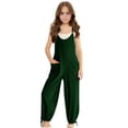 thumbnail image 1 of Lenpel Girls' Sleeveless Jumpsuits Casual Spaghetti Strap Scoop Neck Cinch Bottom Long Pant Rompers One Piece Outfits with Pockets(Green,13-14 Years), 1 of 6
