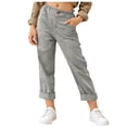 thumbnail image 1 of Lenpel Girls' Straight Leg Pants Ruffle Elastic High Waisted Zipper Button Cropped Pants Lightweight Casual Trousers with Pockets, 1 of 7