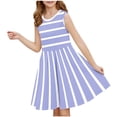 thumbnail image 1 of Lenpel Girls' Summer Dress Casual Sleeveless Crew Neck Striped Flowy A-Line Dress Soft Midi Sundress 3-14 Years, 1 of 7