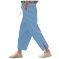 thumbnail image 1 of Lenpel Girls' Summer Pants Loose Elastic Waist Drawstring Side Split Wide Leg Pants Lightweight Casual Trousers with Pockets, 1 of 7