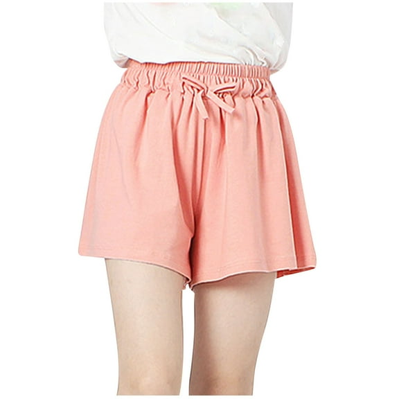 Lenpel Girls' Sweat Shorts Soft Cotton Elastic Waist Athletic Workout Wide Leg Shorts Summer Casual Shorts 8-14 Years