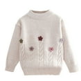 thumbnail image 1 of Lenpel Girls' Sweaters Crew Neck Long Sleeve Floral Embroidered Pullover Knit Sweater Tops Kids Fall Winter Clothes(Beige,3-4 Years), 1 of 2