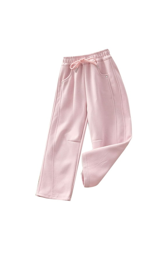Girls' Sweatpants Casual Loose Elastic Waist Drawstring Wide Leg Joggers Baggy Lounge Pants with Pockets 4-17 Y
