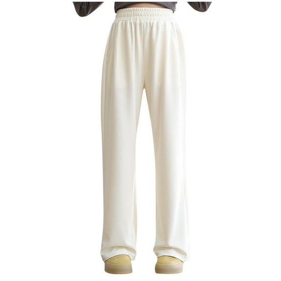 Lenpel Girls' Sweatpants Soft Cotton Elastic High Waisted Straight Leg Workout Lounge Pants Casual Athletic Joggers with Pockets