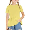 thumbnail image 1 of Lenpel Girls' T Shirts Casual Short Sleeve Crew Neck Solid Color Peplum Babydoll Tee Tops Trendy Tunic Blouses 3-12 Y, 1 of 7