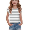 thumbnail image 1 of Lenpel Girls' T Shirts Fashion Cap Short Sleeve Crew Neck Striped Casual Tunic Tops Summer Tee Blouses 5-15 Years, 1 of 6