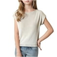 thumbnail image 1 of Lenpel Girls' T-Shirts Soft Cotton Boat Neck Cap Short Sleeve Solid Color Ribbed Tee Shirts Casual Loose Summer Tops, 1 of 4