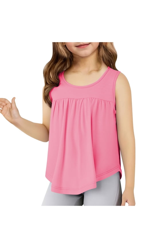 Girls' Tank Tops Summer Casual Crew Neck Cute Sleeveless T Shirts Loose Tee Blouses 3-14 Years