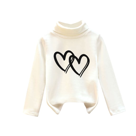 Lenpel Girls' Turtleneck Shirts Long Sleeve Solid Color Heart Printed Soft Cotton Pullover Tops Warm Base Layer