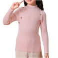 thumbnail image 1 of Lenpel Girls' Turtleneck Sweaters Long Sleeve Button Solid Color Ribbed Knitted Pullover Tops Fall Winter Clothes, 1 of 3