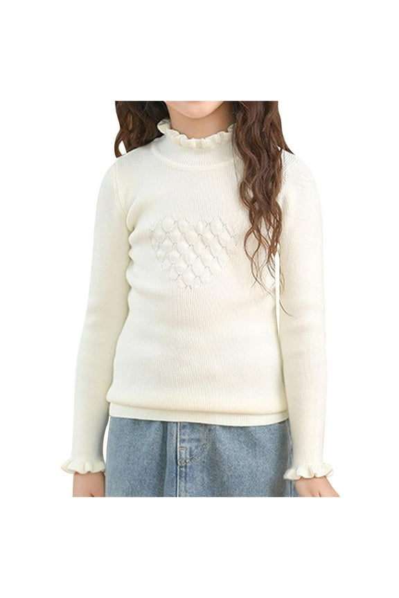 Girls' Turtleneck Sweaters Long Sleeve Ruffle Solid Color Soft Warm Knit Pullover Tops Fall Winter Clothes