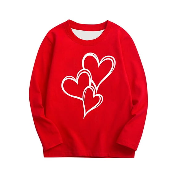 Lenpel Girls' Valentine's Day T-Shirts Children Long Sleeve Crew Neck Graphic Tee Tops Printed Casual Blouses(Red,13-14 Years)