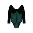 thumbnail image 1 of Lenpel Girls' Velvet Leotards Toddler V Neck Patchwork Long Sleeve Performance Ballet Bodysuits One Piece Dancewear Outfits(Green,14-15 Years), 1 of 6