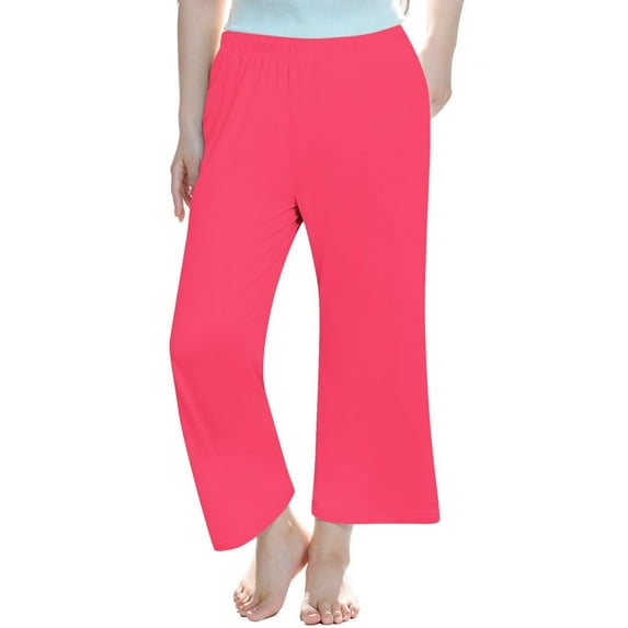 Lenpel Girls' Wide Leg Pants Baggy Elastic Waist Pull on Solid Color Casual Trousers Workout Lounge Pants Comfy Yoga Pants(Pink,7-8 Years)