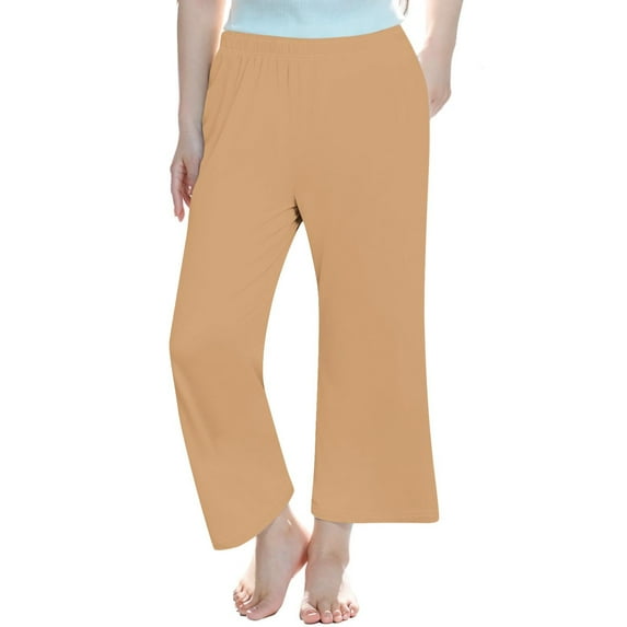 Lenpel Girls' Wide Leg Pants Baggy Elastic Waist Pull on Solid Color Casual Trousers Workout Lounge Pants Comfy Yoga Pants(Yellow,11-12 Years)