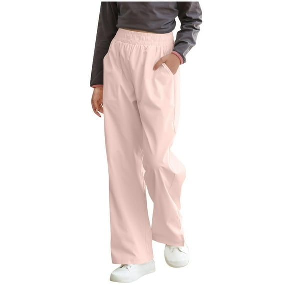 Lenpel Girls' Wide Leg Pants Children Elastic High Waisted Side Split Loose Trousers 3-15 Y Casual Pants with Pockets