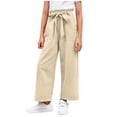 thumbnail image 1 of Lenpel Girls' Wide Leg Pants Elastic High Waisted Belted Paperbag Pants Lightweight Casual Trousers with Pockets 4-12 Y, 1 of 7