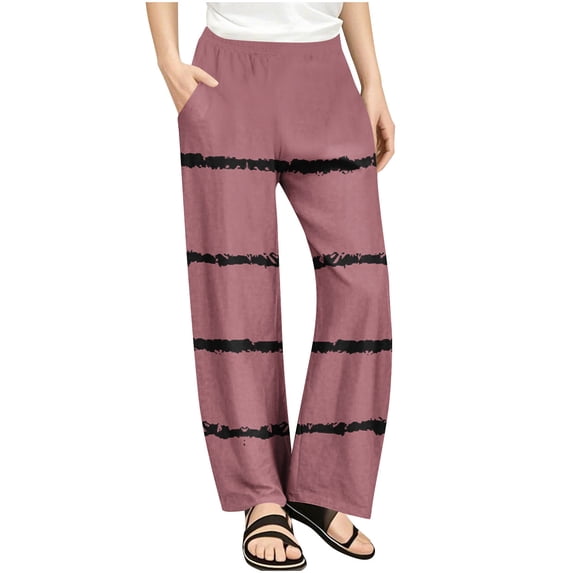 Lenpel Girls' Wide Leg Pants Lightweight Elastic Waist Striped Lounge Pants Loose Casual Trousers with Pockets 4-14 Y