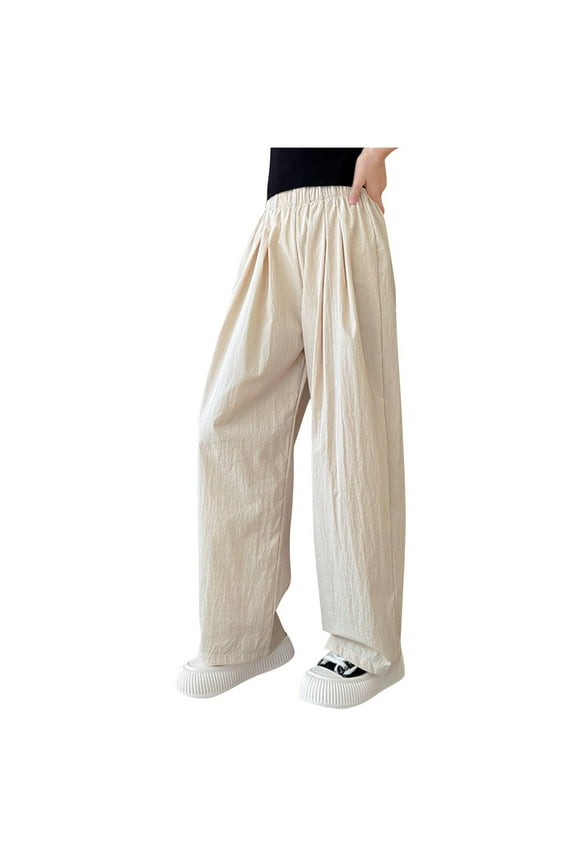Girls' Wide Leg Pants Loose Elastic High Waisted Pleated Pull on Casual Trousers Lightweight Summer Pants 4-14 Y