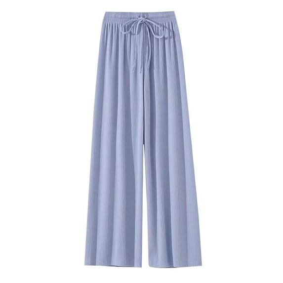 Lenpel Girls' Wide Leg Pants Solid Color Elastic Waist Drawstring Flowy Lounge Pants Loose Casual Trousers for Children