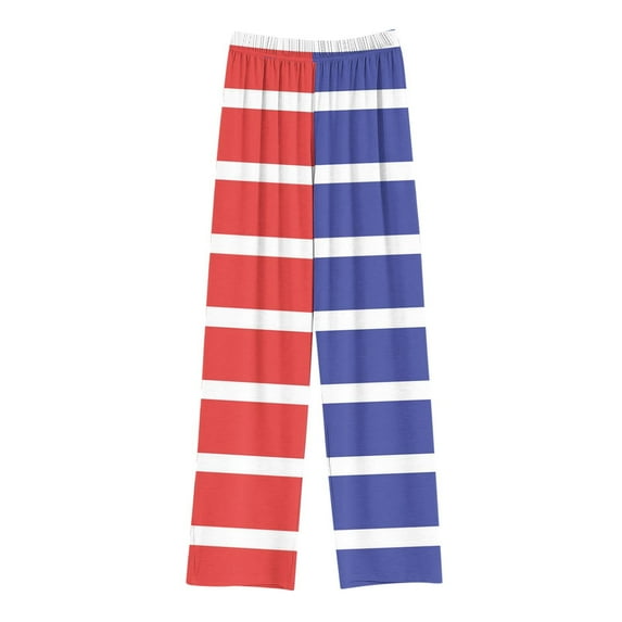 Lenpel Girls' Wide Leg Pants Striped Elastic High Waist Color Block Lounge Pants Loose Casual Trousers for Children