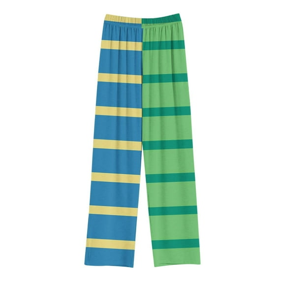 Lenpel Girls' Wide Leg Pants Striped Elastic High Waist Color Block Lounge Pants Loose Casual Trousers for Children