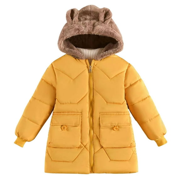 Lenpel Girls' Winter Coat Zip up Hooded Medium Length Solid Color Quilted Puffer Jackets Thick Padded Outwear