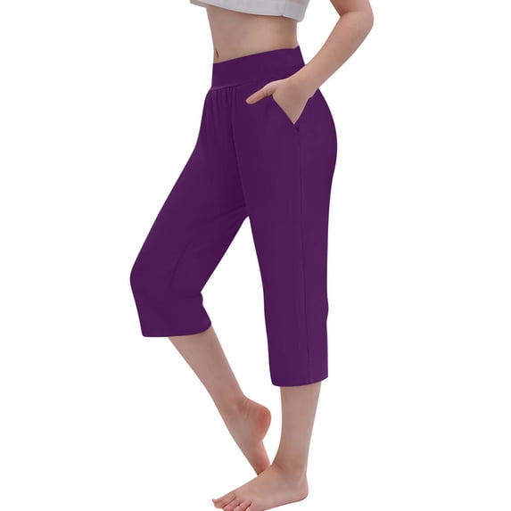 Lenpel Girls' Yoga Capri Pants Comfy High Waisted Cropped Wide Leg Workout Lounge Pants Loose Casual Sweatpants with Pockets