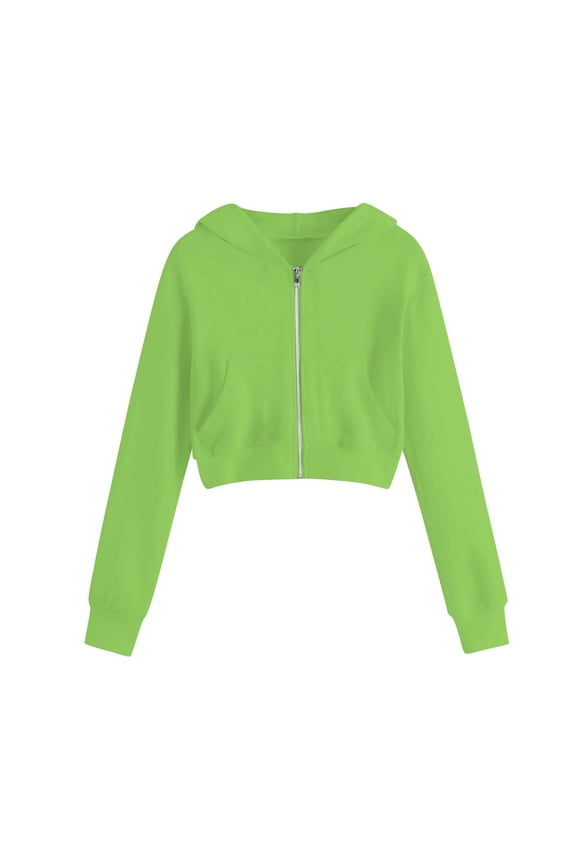 Girls' Zip up Hoodies Casual Long Sleeve Cropped Sweatshirts Fleece Outwear Jackets with Pockets for Kids 5-14 Y(Green,13-14 Years)