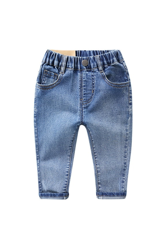 Girls and Toddlers' Jeans Elastic Waist Tapered Stretch Denim Pants Pull on Casual Trousers for 3-10 Y
