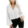 thumbnail image 1 of Lenpel Going out Tops for Women Long Sleeve Button down Elegant Lace Shirts Floral Hollow out Outfits, 1 of 7