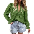 thumbnail image 1 of Lenpel Going out Tops for Women Ruffle Long Sleeve Hollow out Embroidered Shirts Fall Fashion V Neck Outfits, 1 of 5