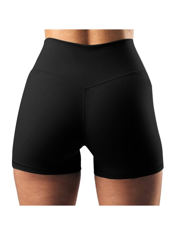 Gym Shorts for Women Crossover High Waisted Butt Lifting Stretchy Workout Yoga Shorts Booty Volleyball Shorts with Pockets