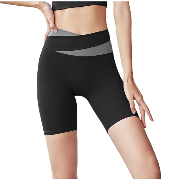 Lenpel Gym Shorts for Women Crossover High Waisted Color Block Workout Yoga Shorts Running Biker Shorts