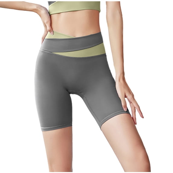 Lenpel Gym Shorts for Women Crossover High Waisted Color Block Workout Yoga Shorts Running Biker Shorts