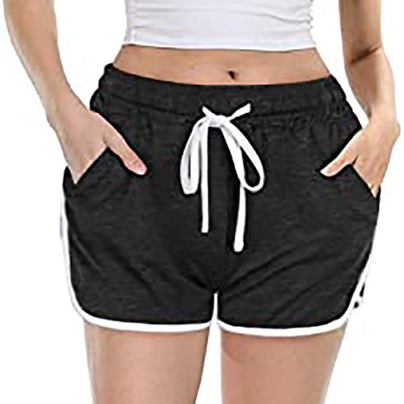Lenpel Gym Shorts for Women Soft Comfy Elastic High Waisted Drawstring Booty Yoga Lounge Shorts Active Running Shorts with Pockets