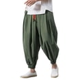 thumbnail image 1 of Lenpel Harem Pants for Men Cotton Linen Baggy Pull on Joggers Casual Elastic Waist Hippie Trousers with Pockets(Green,3X-Large), 1 of 4
