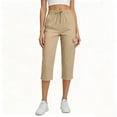 thumbnail image 1 of Lenpel Hiking Cargo Capri Pants for Women Tapered Drawstring Elastic Waist Cropped Trousers Lightweight Solid Color Capris with Pockets, 1 of 7